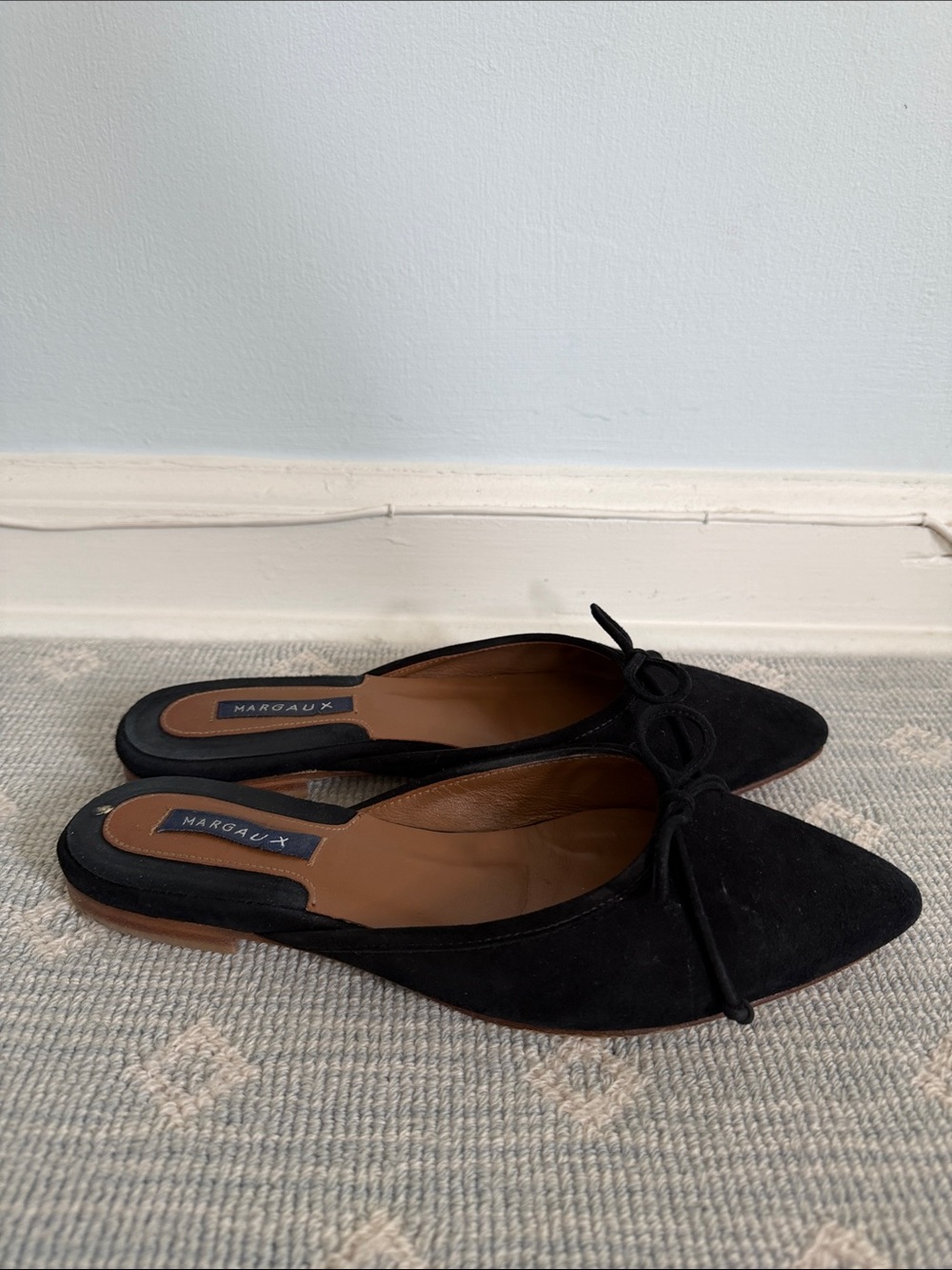 Margaux Black Suede Pointed Toe Bow-Accent Mule - Picture 4 of 8
